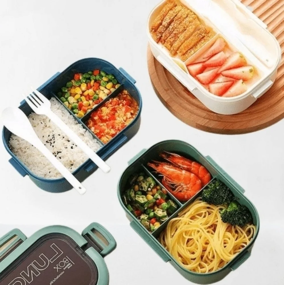 Portable BPA 1200ML Airtight Double Layer Lunch Box with Fork‎ and Spoon